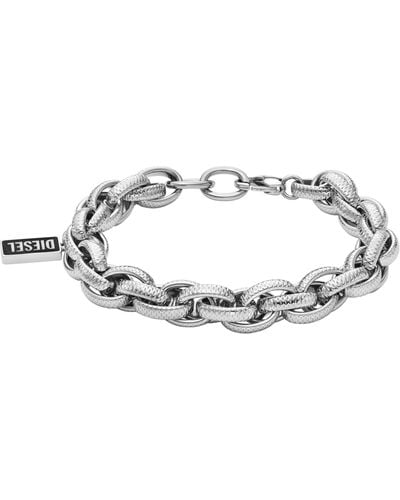 DIESEL Silver Stainless Steel And Black Agate Chain Link Bracelet - Metallic