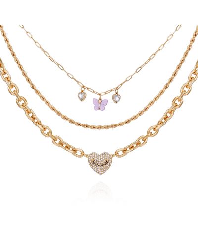 Juicy Couture Goldtone Heart Butterfly Charm Layered 3 Piece Necklace - Metallic
