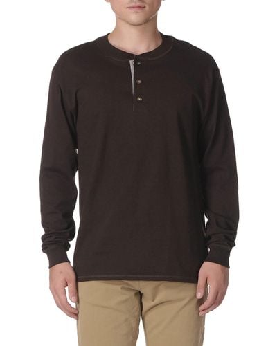Hanes Sleeve Beefy Henley T-shirt - Medium - Dark - Black