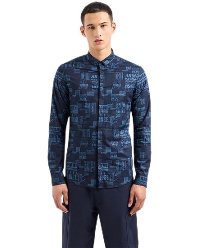 Emporio Armani A | X Armani Exchange Long Sleeve Button Down Shirt. Slim Fit - Blue
