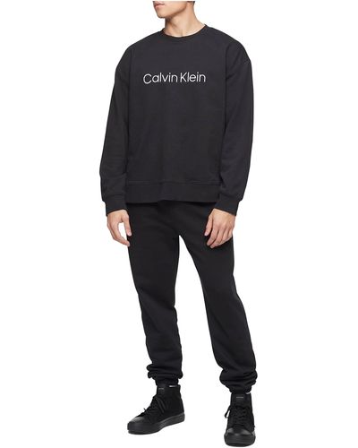 Calvin Klein Relaxed Fit Logo French Terry Crewneck Sweatshirt - Black