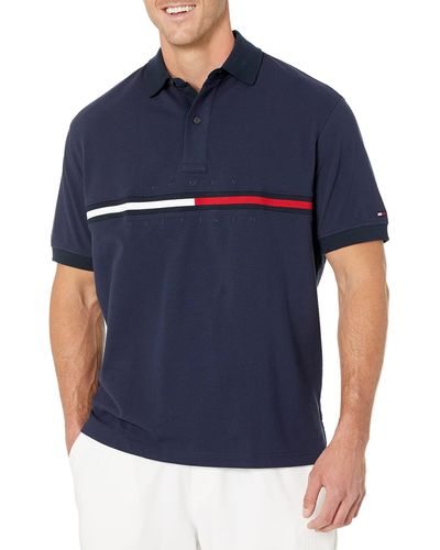 Tommy Hilfiger Big & Tall Short Sleeve Polo Shirt In Customs-fit - Blue