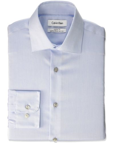 Calvin Klein Slim Fit Non-Iron Herringbone Point Collar Dress Shirt - Blu