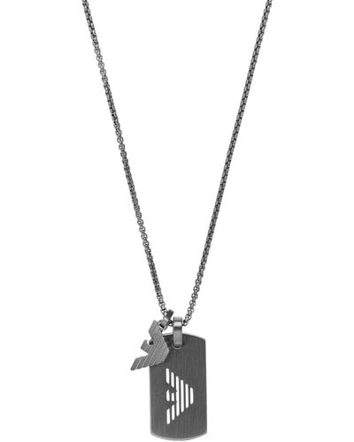 Emporio Armani Gray-tone Stainless Steel Dog Tag Necklace - Metallic