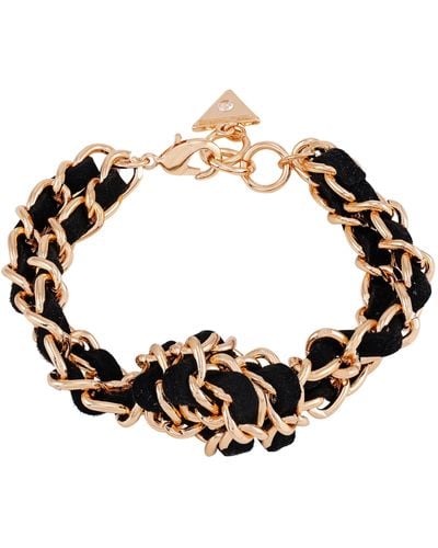 Guess Goldtone Chain And Black Suede Line Bracelet