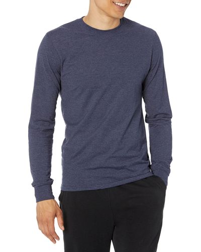 Hanes Size Originals Long Sleeve Cotton T-shirt - Blue