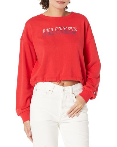 Tommy Hilfiger Open Draped Two Tone Crew Neck Sweatshirt - Red