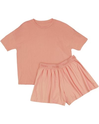 Hanes Originals Supersoft Boxy T-shirt & Sleep Shorts Set - Pink