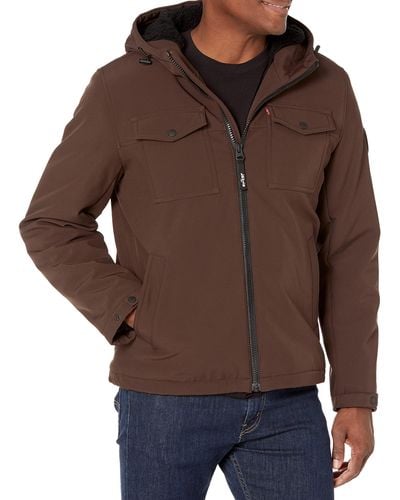 Levi's Soft Shell Two Pocket Sherpa Lined Hooded Trucker Jacket - Brown