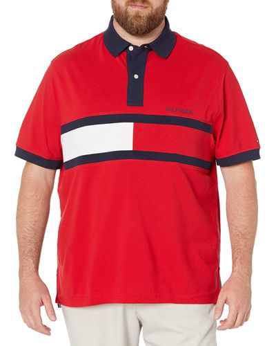 Tommy Hilfiger Big & Tall Short Sleeve Cotton Pique Flag Graphic Polo Shirt In Custom Fit - Red