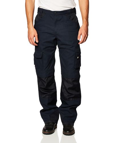 Caterpillar Trademark Work Pants Built From Tough Canvas Fabric With Cargo Space - Blue