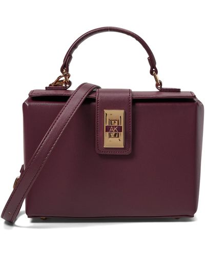 Anne Klein Convertible Box Bag With Ak Enamel Turn Lock - Purple