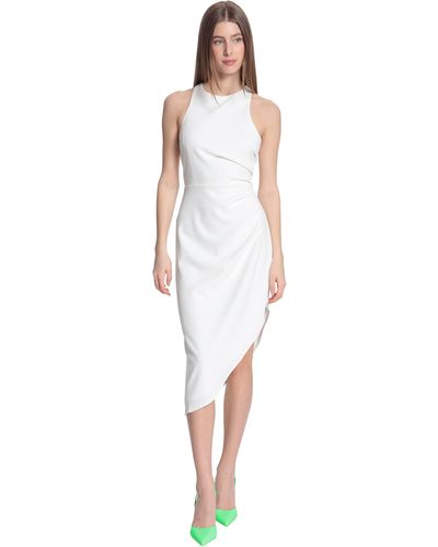 Donna Morgan Sleeveless Bodycon Dress With Side Pleat Tucks And Asymmetric Hem - White