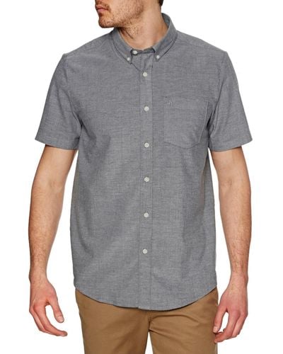 Volcom Mens Everett Oxford Short Sleeve Button Down Shirt - Gray