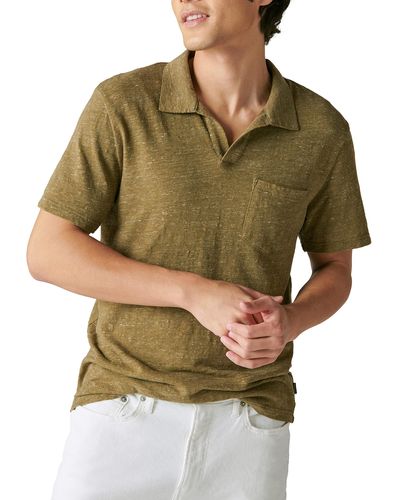 Lucky Brand Short Sleeve Linen Johnny Collar Polo - Green