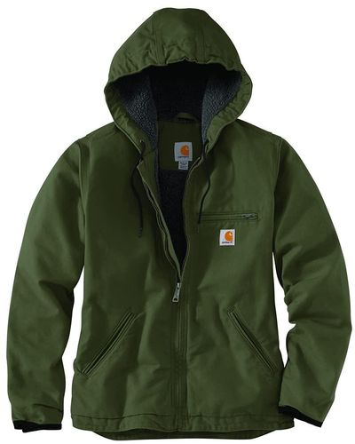 Carhartt Loose Fit Washed Duck Sherpa Lined Jacket - Green
