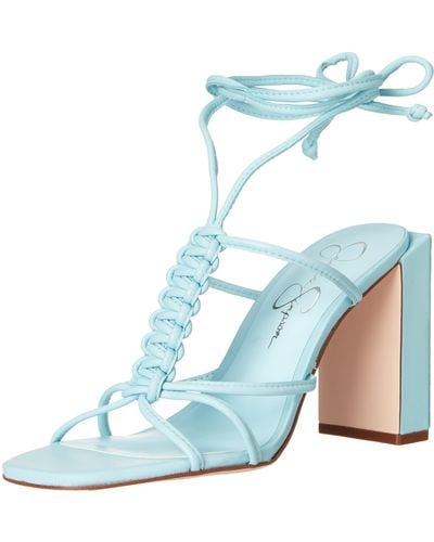 Jessica Simpson Maena Leather Strappy Ankle Wrap Sandals Blue 6