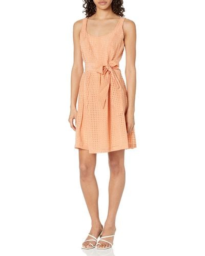 Anne Klein Square Neck Topstitch Dress With Pleats - Natural