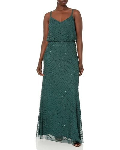 Adrianna Papell Long Beaded Blouson Gown - Green
