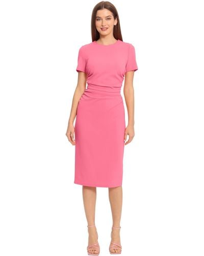 Maggy London Ruched Waist Crepe Sheath Dress Workwear Office Occasion Event Guest Of - Pink