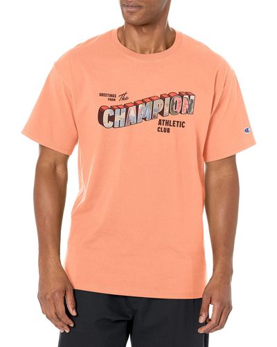 Champion , Cotton Midweight Crewneck Tee, T-shirt For , Graphic - Orange