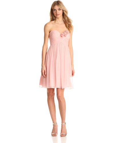 Donna Morgan Mary Strapless Chiffon With Rosettes Dress - Pink