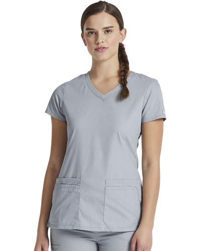 Dickies Cherokee Womens Signature V-neck Top With Multiple Patch Pockets Medical Scrubs Shirt - Gray