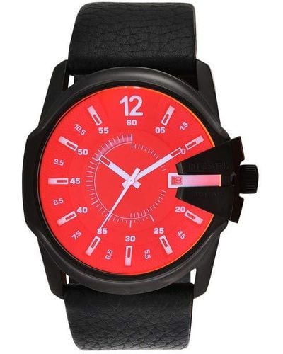 DIESEL 46mm Master Chief Quartz Stainless Steel And Leather Three-hand Watch - Red