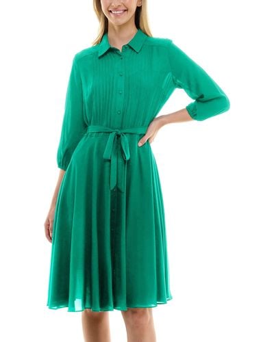 Nanette Lepore Belted Pintuck Shirtdress - Green