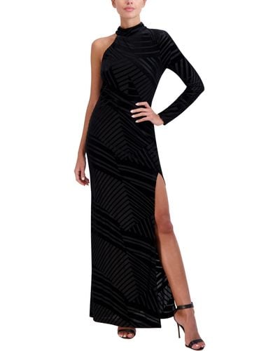 BCBGMAXAZRIA Mock Neck Asymmetrical Sleeve Long Evening Dress - Black