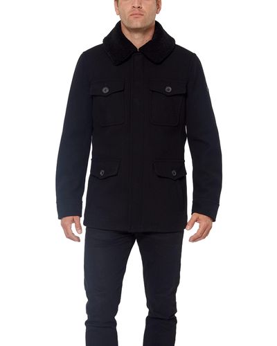 Vince Camuto Sherpa Trim Wool Field Jacket Coat - Black