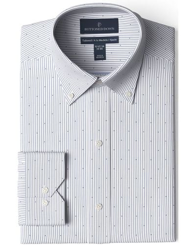 Buttoned Down Slim Fit Button Collar Pattern Non-iron Dress Shirt - Blue