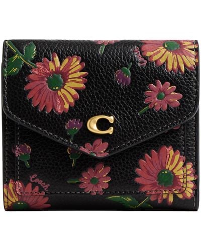 COACH Floral Printed Leather Wyn Small Wallet - Black