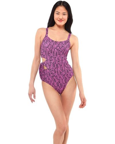 Jessica Simpson Standard One Piece Swimsuit Bathing Suit Asymmetric - Purple