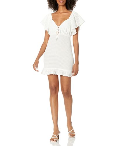 Finders Keepers Riviera Cap Sleeve Lace-up Ruffle Trim Short Dress - White