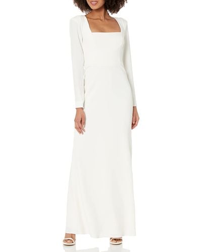 BCBGMAXAZRIA Long Sleeve Square Neck Evening Gown With Open Back Keyhole - White