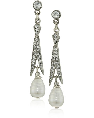 Ben-Amun Pearl And Crystal Long Deco For Bridal Wedding Anniversary Drop Earrings - Black