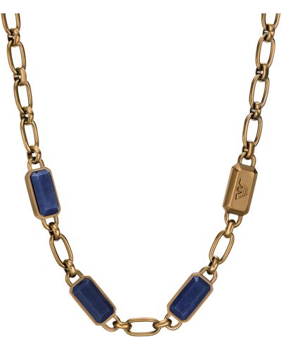 Emporio Armani Blue Stone With Ip Antique Gold-plating Chain Necklace