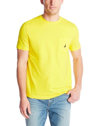 Nautica Solid Crew Neck Short Sleeve Pocket T-Shirt - Gelb