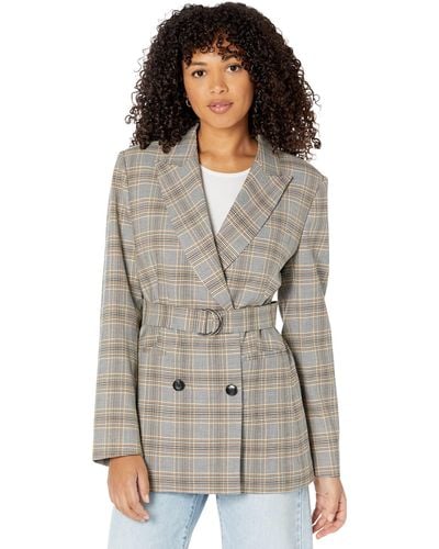 BCBGMAXAZRIA Relaxed Double Breasted Blazer Long Sleeve Button Front Peak Lapel Jacket - Gray