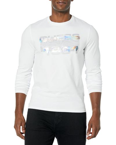 Guess Long Sleeve Crew Neck 1981 Foil Tee - White