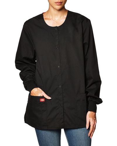 Dickies Womens Signature Missy Fit Snap Front Warm-up Medical Scrubs Jackets - Black