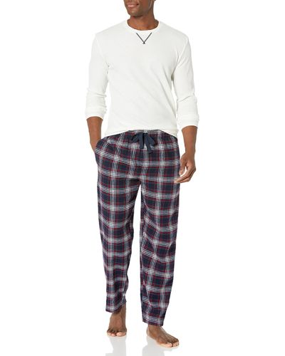Wrangler Waffle Knit Top And Flannel Pant Pajama Sleep Set - Blue