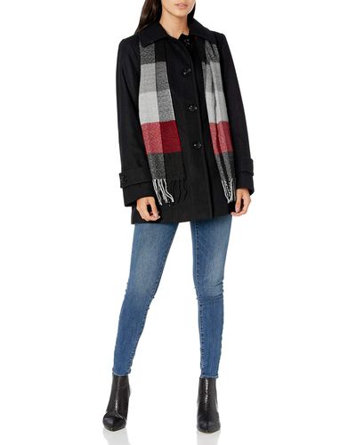 London Fog Single-breasted Wool Coat With Scarf - Black