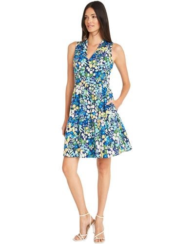 Maggy London Casual V-neck Sleeveless Floral Mini Pretty Garden Summer Dresses For - Blue