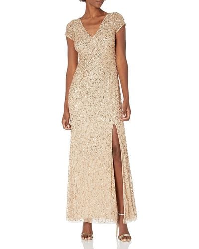 Adrianna Papell Crunchy Beaded Gown - Natural