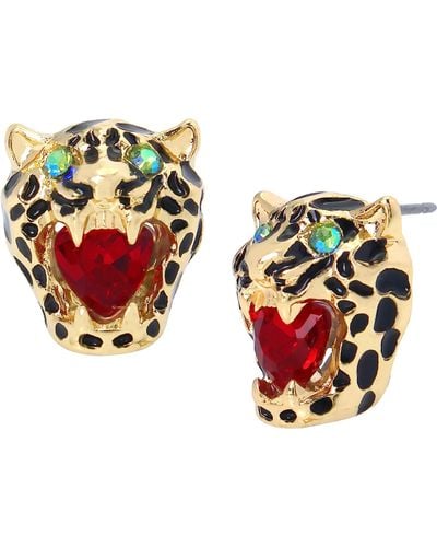 Betsey Johnson Cheetah Stud Earrings - Red