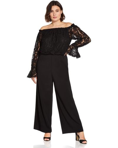 Adrianna Papell Off-the-shoulder Lace Jumpsuit - Black