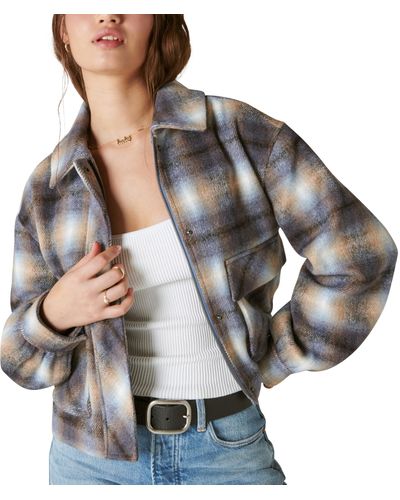 Lucky Brand Cropped Plaid Jacket - Gray