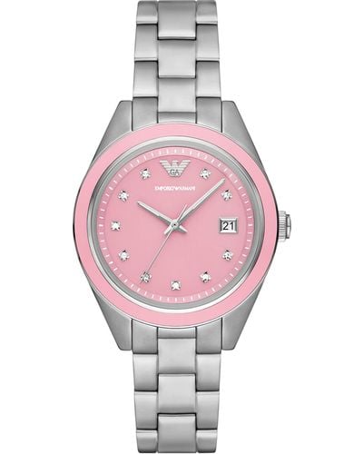Emporio Armani Three-hand Date Stainless Steel Bracelet Watch - Pink